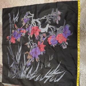 - Thai Silk Floral Scarf Large Black pink purple Square 35"  x 35"